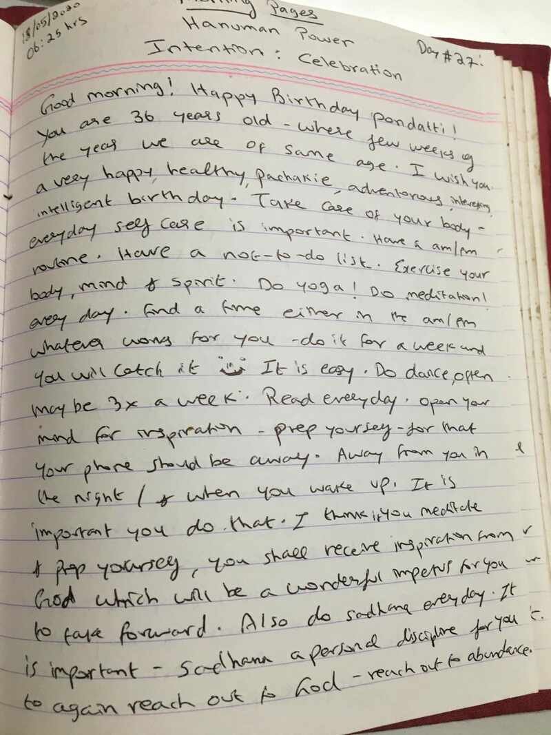 A page of handwritten morning pages in a notebook